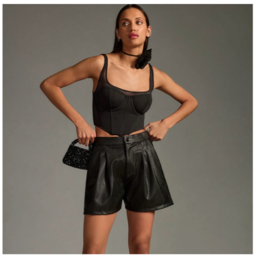 NEW ASKK NY Anthropologie Faux Leather Black Shorts 31 RARE HTF RETAIL $275 A50